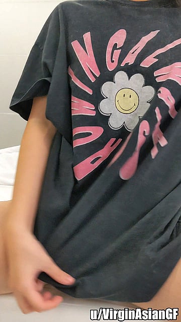 Tiny Japanese Virgin Teases with Her Tight Pussy & Perky Tits in Oversized Shirt'